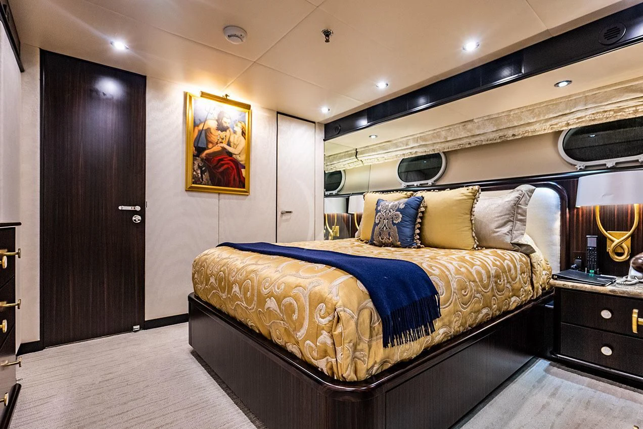 a bed in a room aboard GRADE I Yacht for Charter