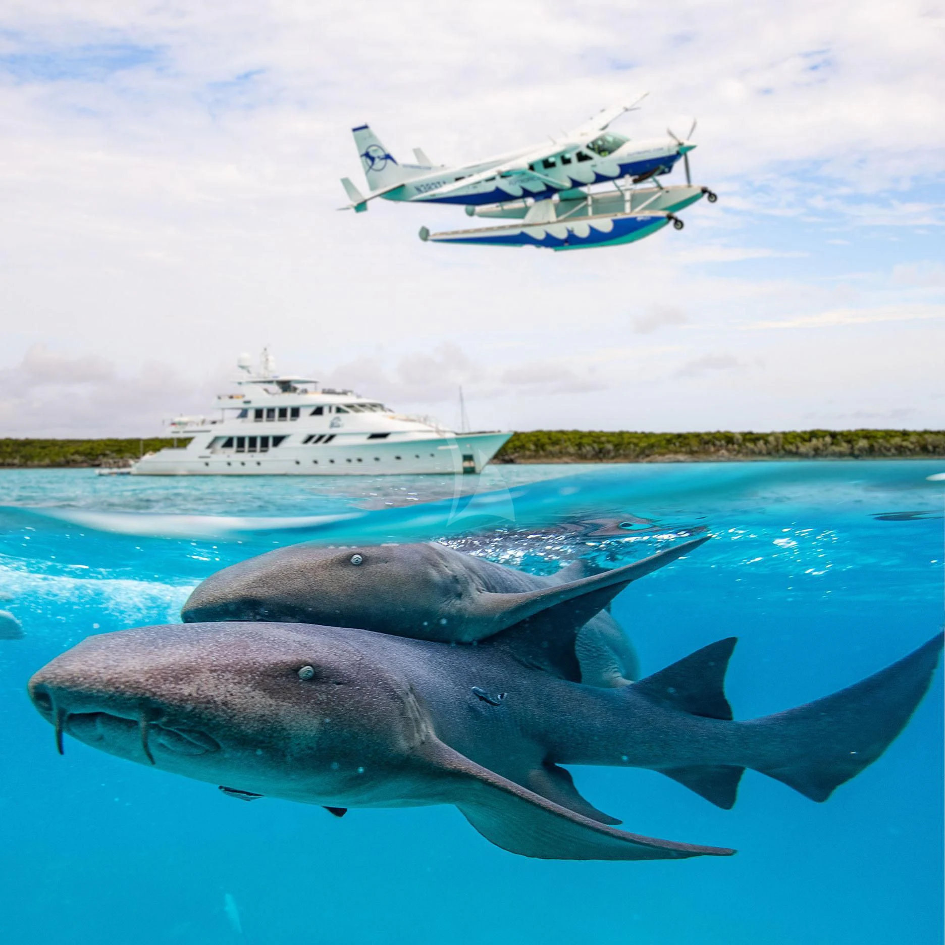 a helicopter flying over a boat in the water aboard GRADE I Yacht for Charter