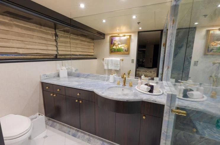 a bathroom with a large countertop aboard GRADE I Yacht for Charter