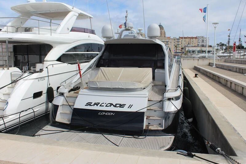 a boat on a dock aboard SUR L'ONDE 2 Yacht for Sale