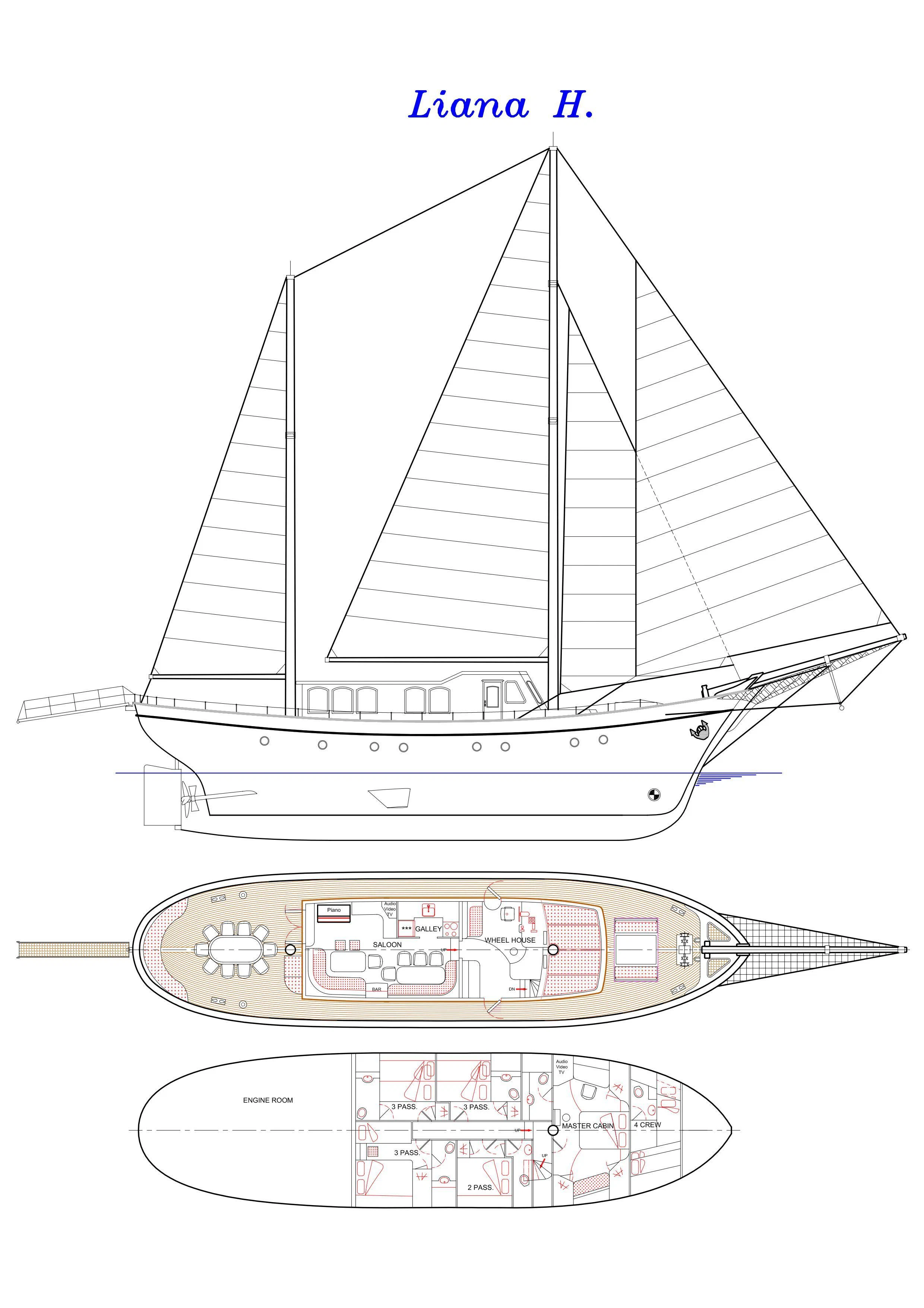 diagram aboard LIANA H Yacht for Charter