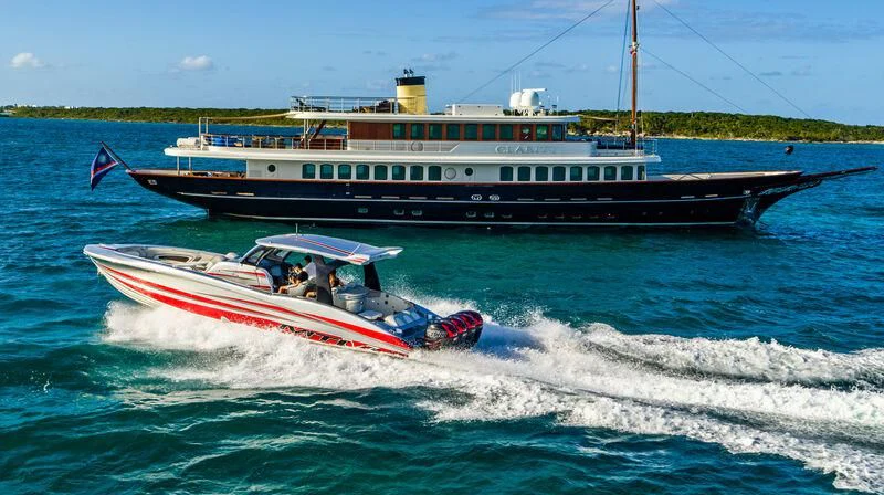 a boat on the water aboard OMNIA 1 Yacht for Sale