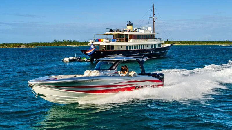 a boat on the water aboard OMNIA 1 Yacht for Sale