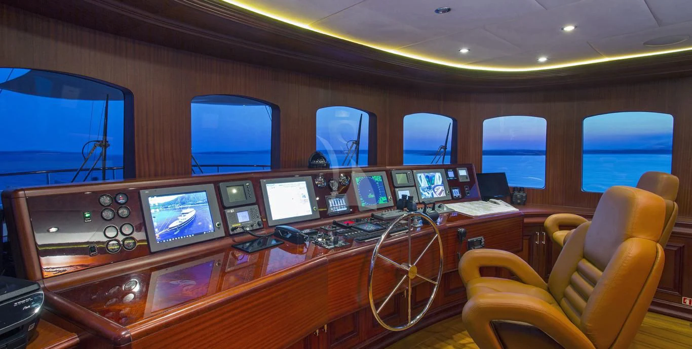 a control room with many monitors aboard OMNIA 1 Yacht for Sale