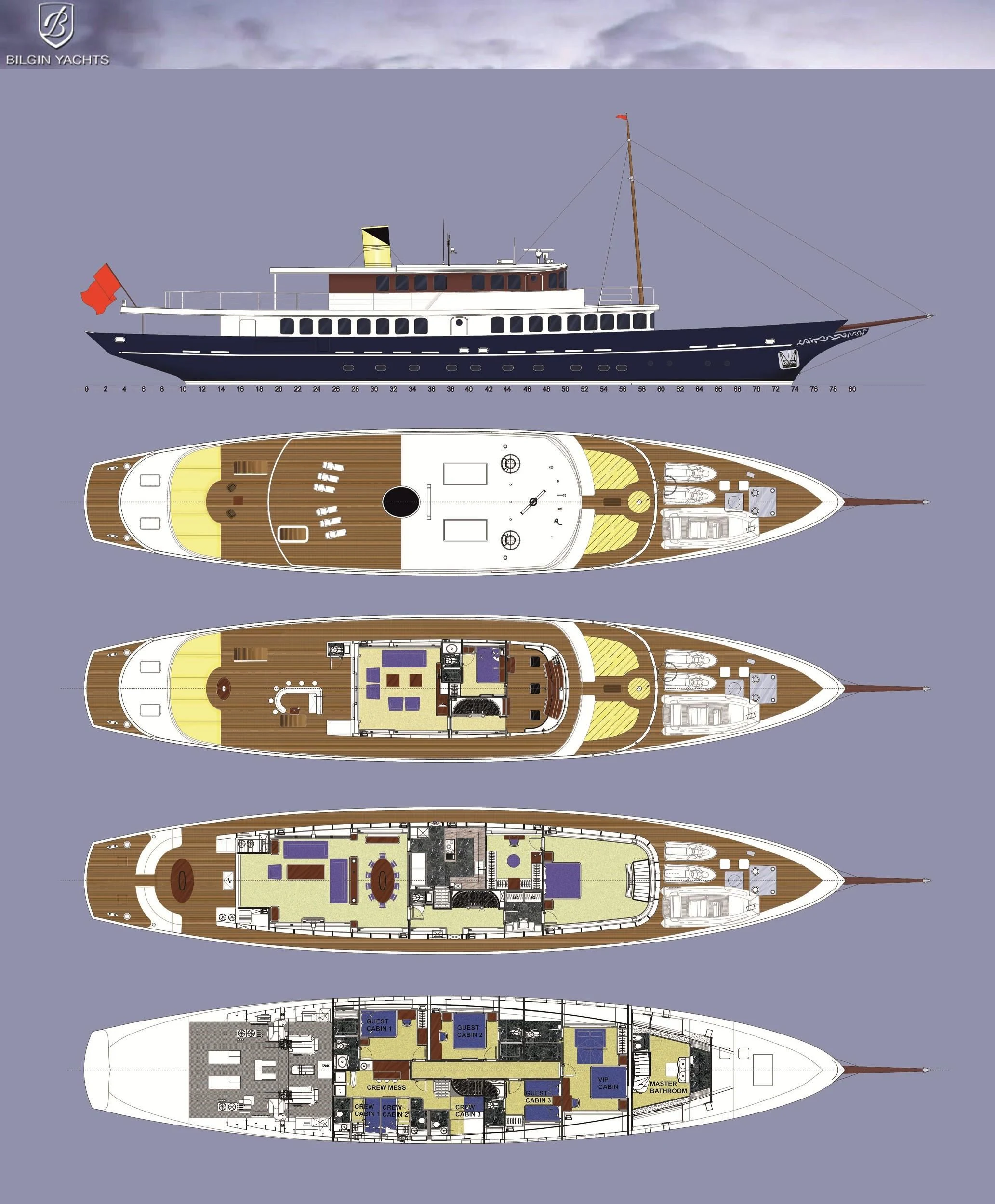 a large ship with a sign on it aboard OMNIA 1 Yacht for Sale