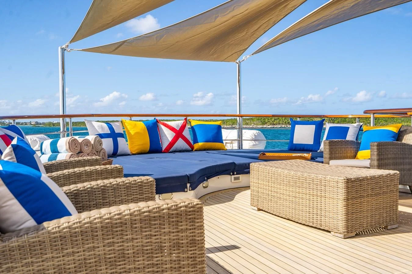 a view of the pool from the deck of a boat aboard OMNIA 1 Yacht for Sale