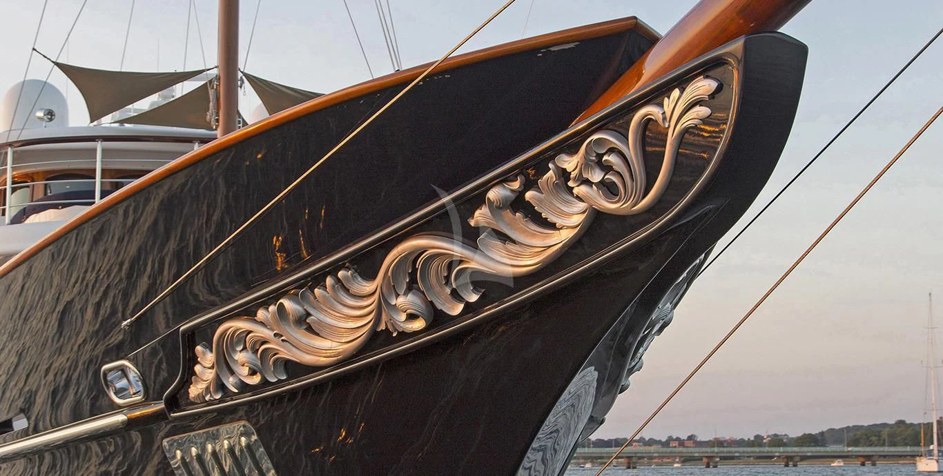 a large boat with a large metal frame aboard OMNIA 1 Yacht for Sale