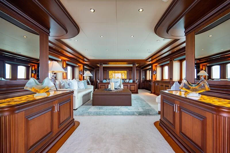 a large room with a large mirror aboard OMNIA 1 Yacht for Sale