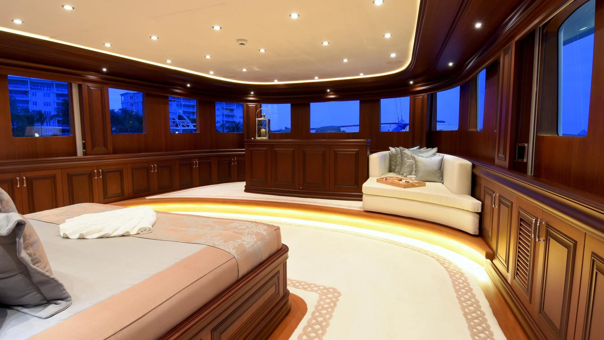 a room with beds and a window aboard OMNIA 1 Yacht for Sale