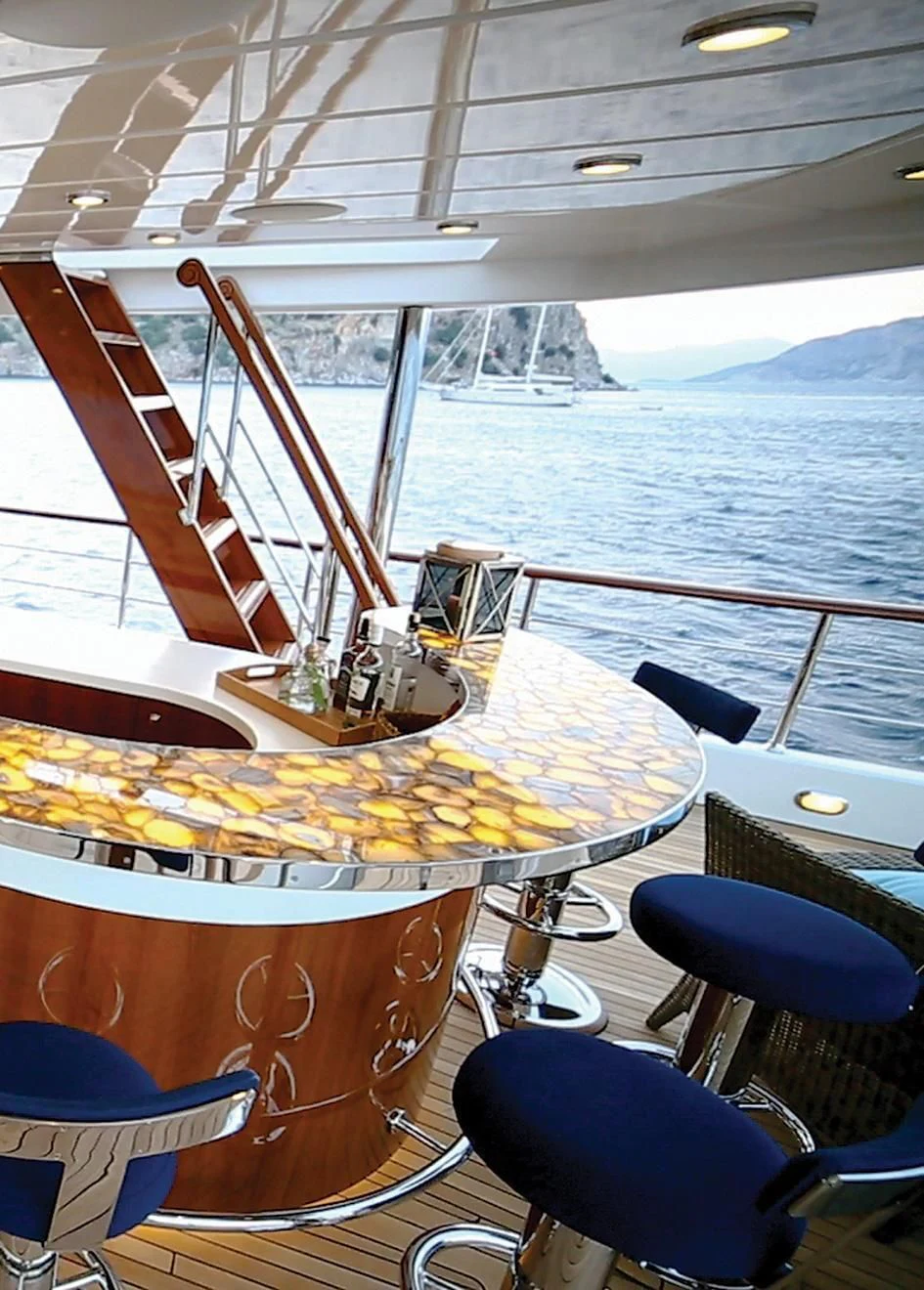 a boat with a large pizza on it aboard OMNIA 1 Yacht for Sale