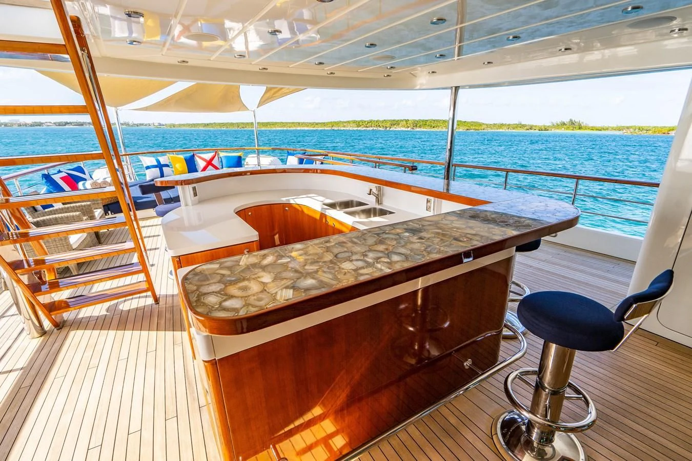 a table on a boat aboard OMNIA 1 Yacht for Sale