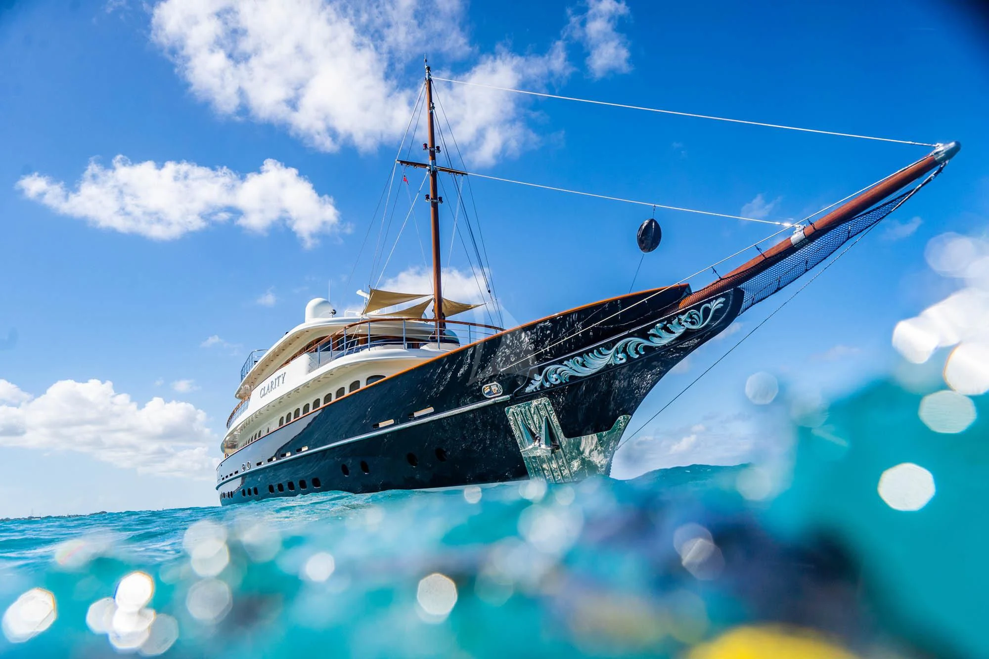 a ship in the water aboard OMNIA 1 Yacht for Sale