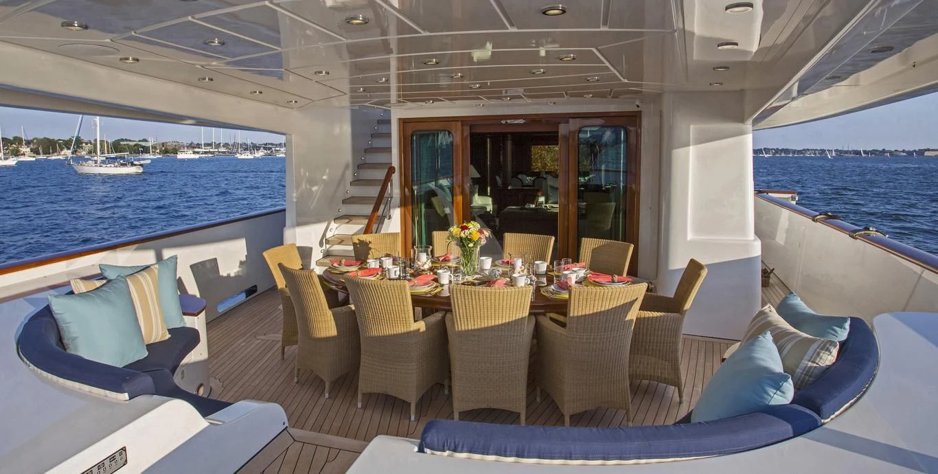 a boat on the water aboard OMNIA 1 Yacht for Sale