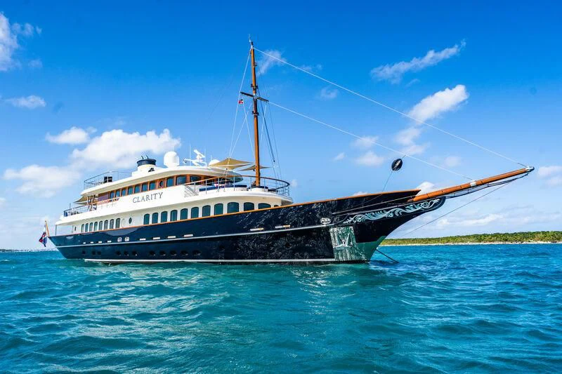 a large boat in the water aboard OMNIA 1 Yacht for Sale