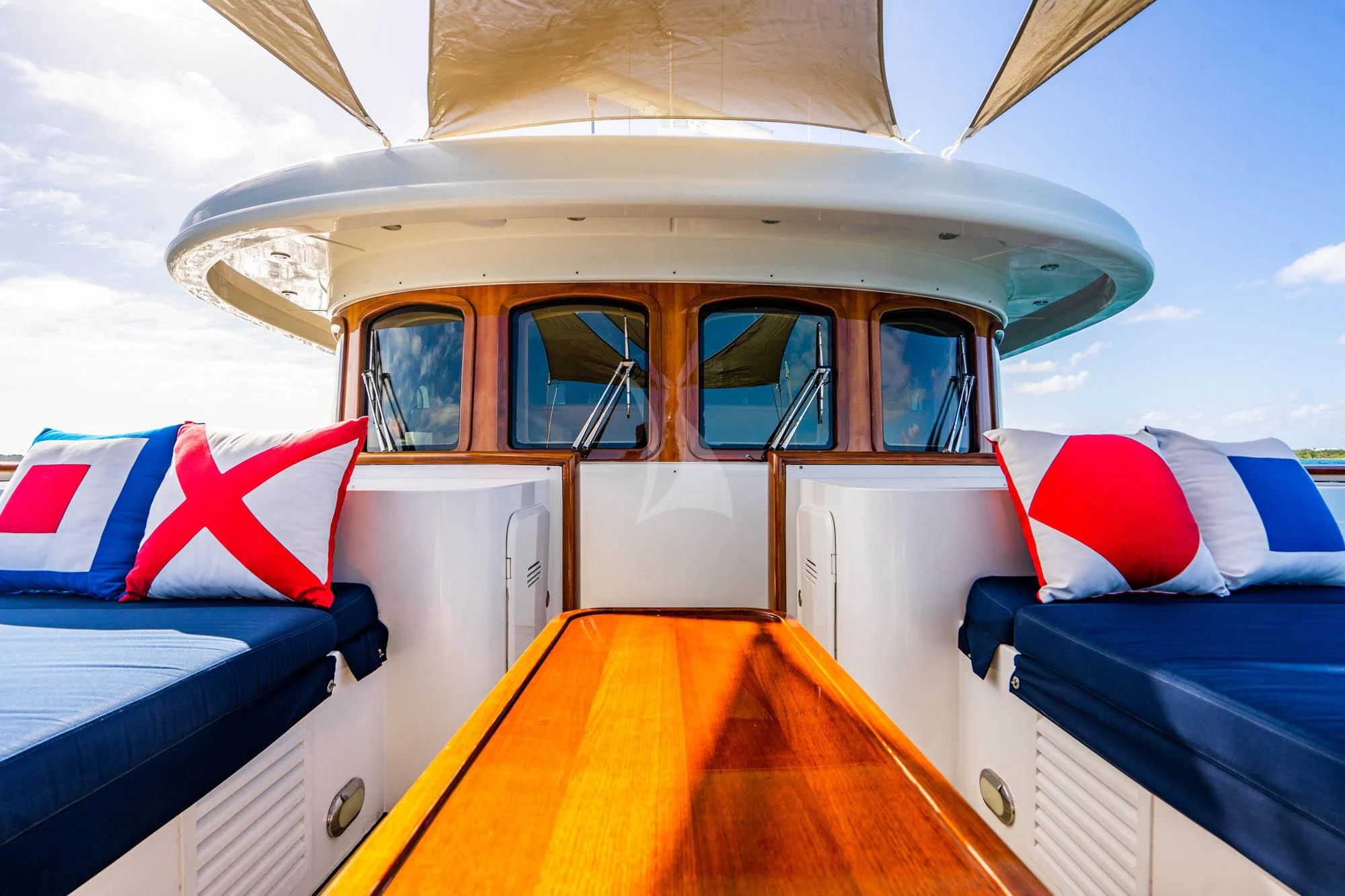 inside of a tent aboard OMNIA 1 Yacht for Sale