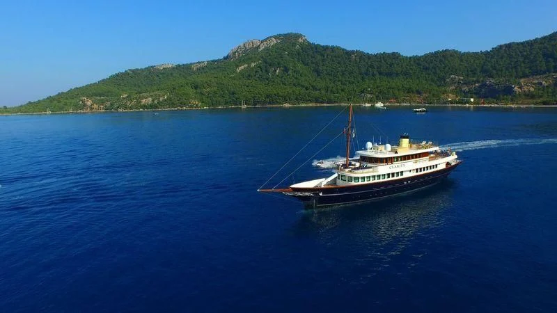 a boat on the water aboard OMNIA 1 Yacht for Sale