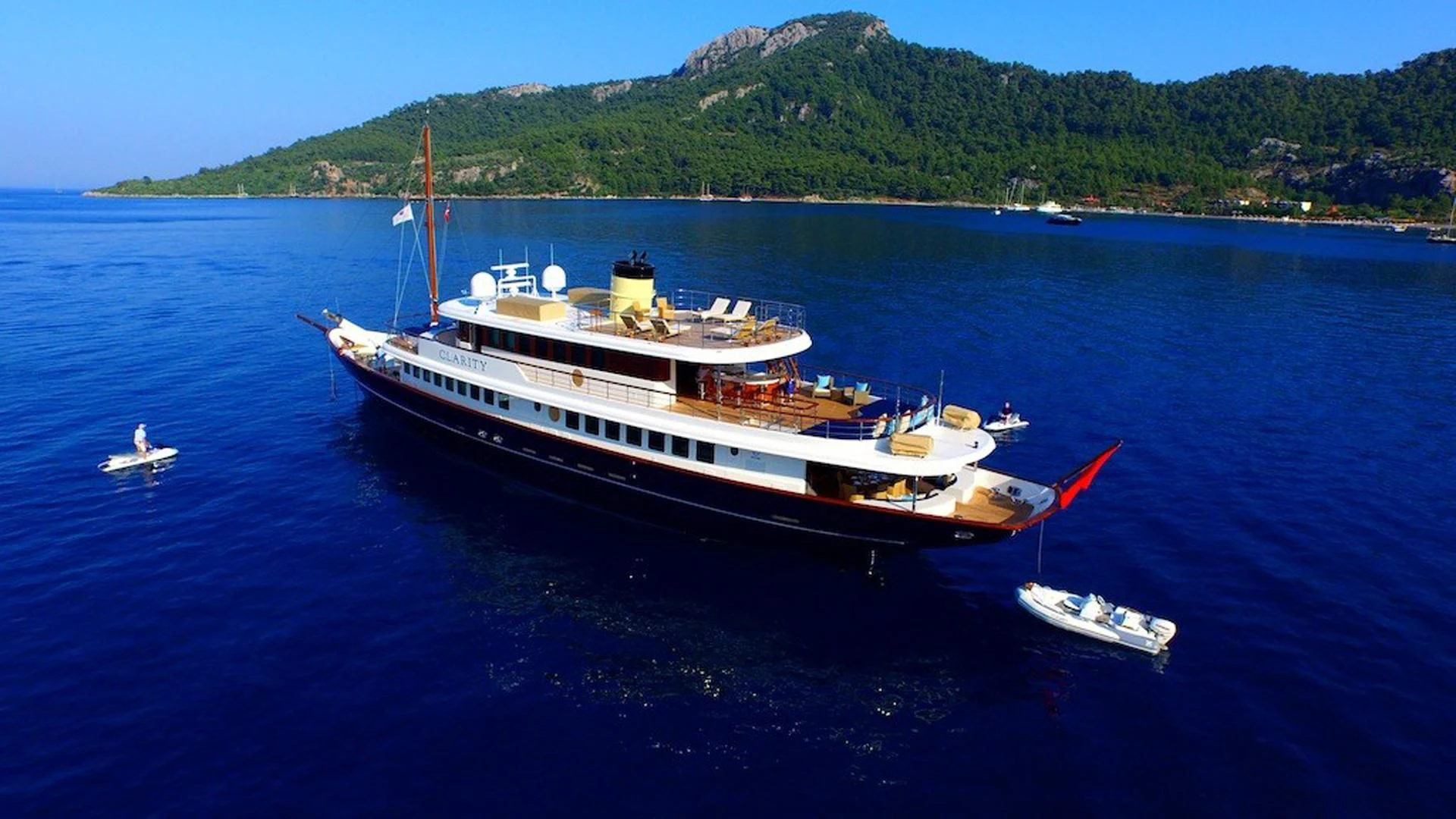 a boat in the water aboard OMNIA 1 Yacht for Sale
