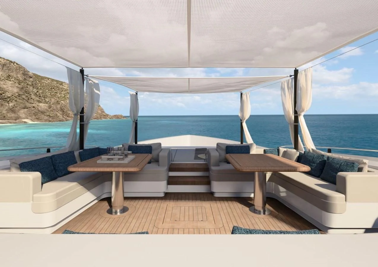 a room with a couch and a table and a pool aboard HORIZON Yacht for Sale