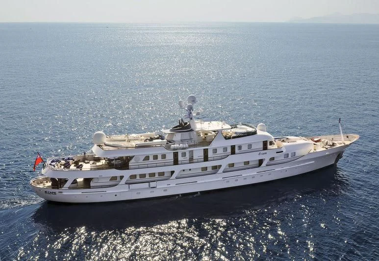 a white yacht in the water aboard MESERRET II Yacht for Sale