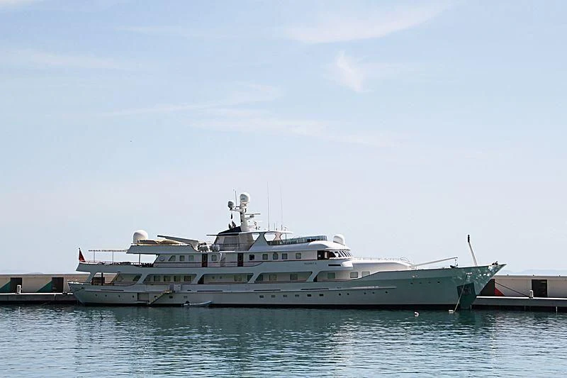 a large white boat in the water aboard MESERRET II Yacht for Sale