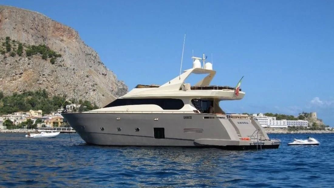 a white boat in the water aboard ANDEA Yacht for Sale