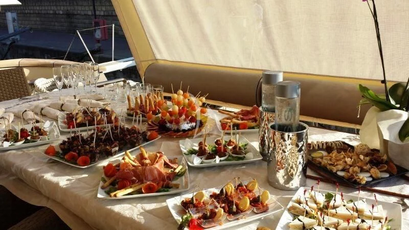 a table full of food aboard ANDEA Yacht for Sale
