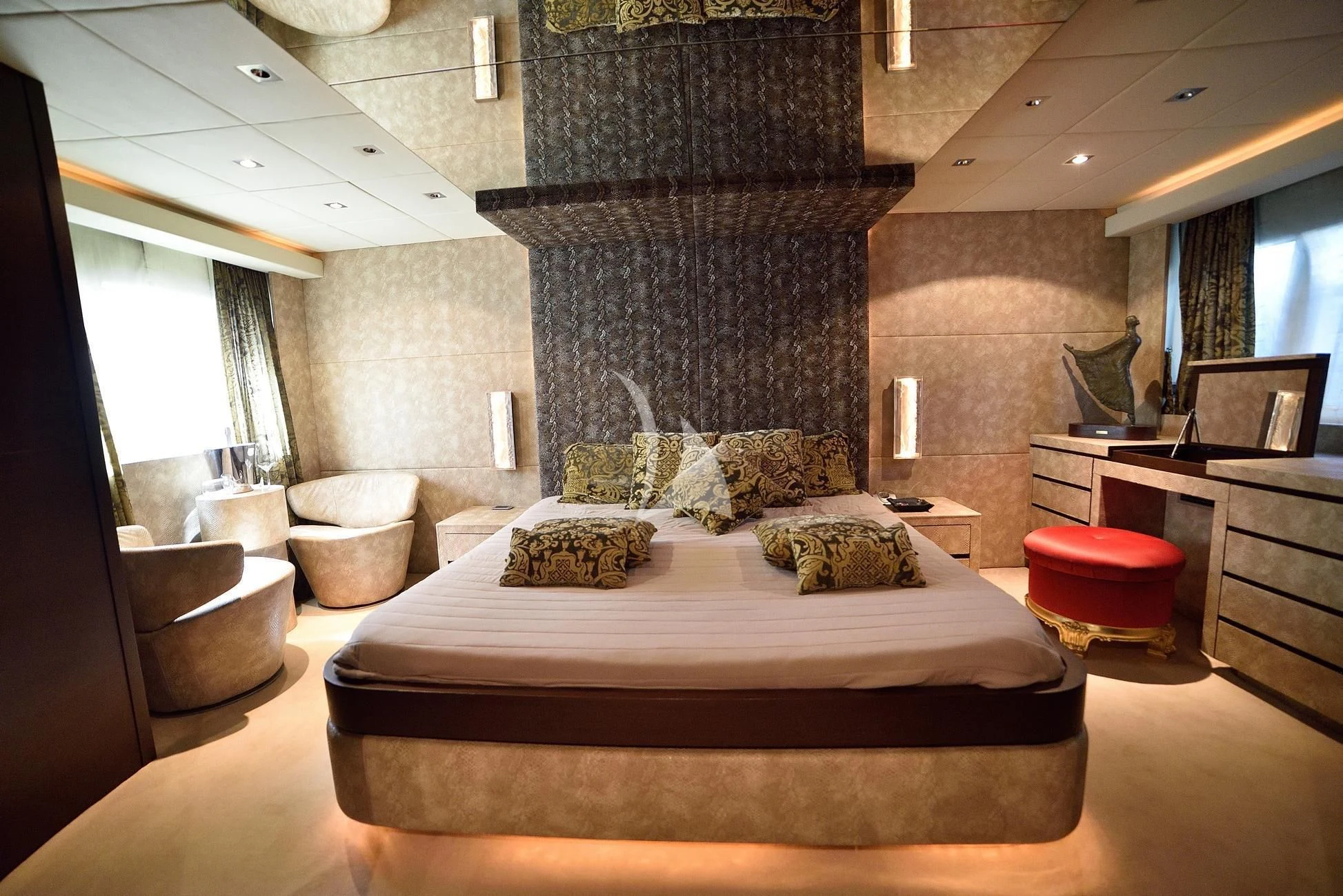 a bedroom with a large bed aboard ANDEA Yacht for Sale