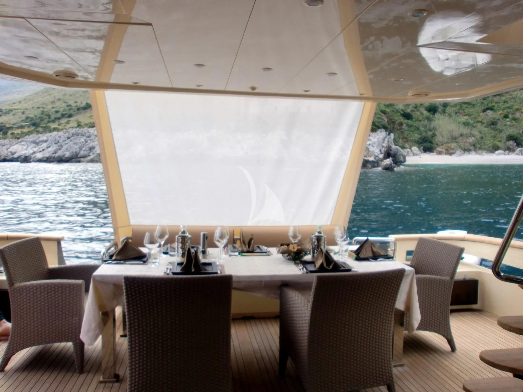 a room with a table and chairs aboard ANDEA Yacht for Sale