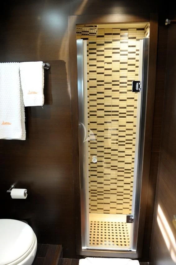 a shower unit in a bathroom aboard ANDEA Yacht for Sale