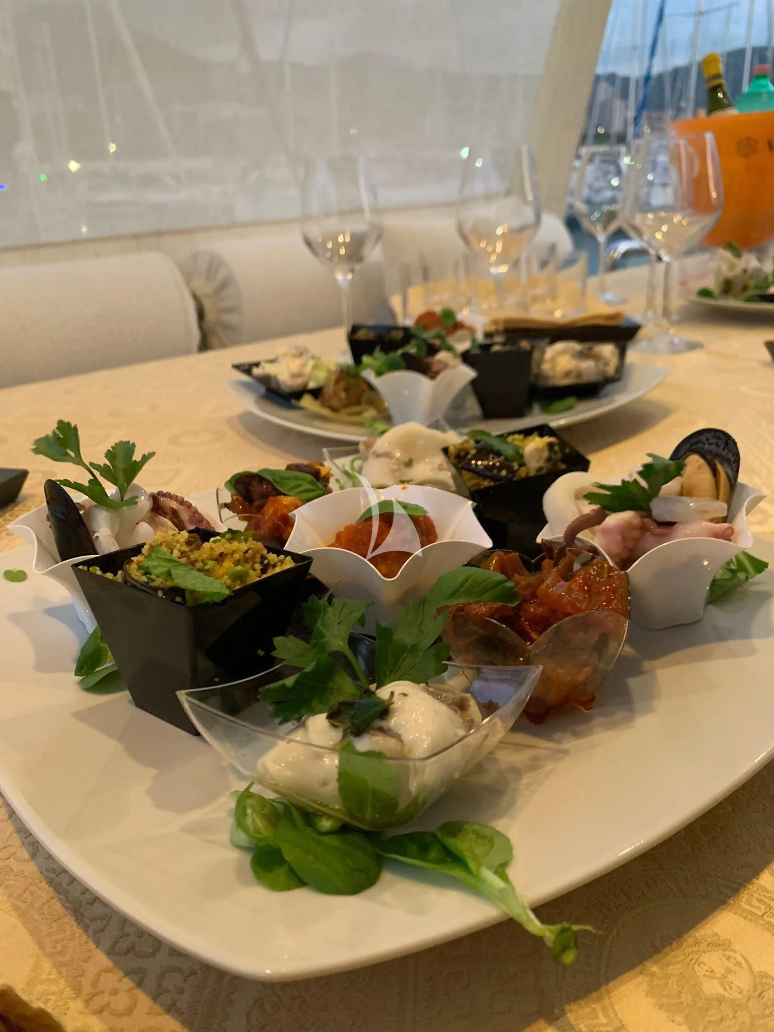 a plate of food aboard ANDEA Yacht for Sale