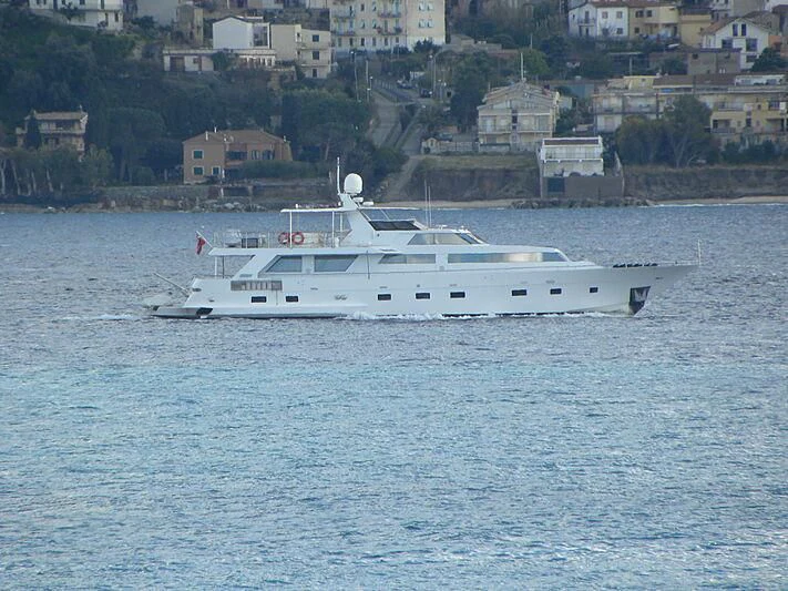 a white boat in the water aboard AQUA VIRGIN Yacht for Sale