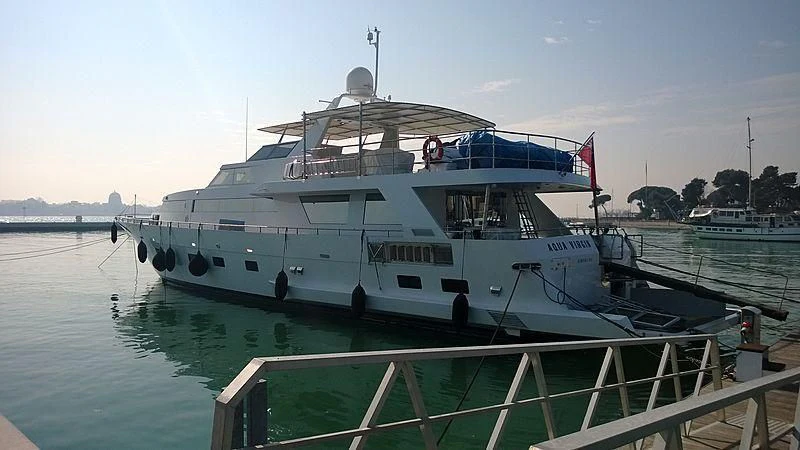 a large boat in the water aboard AQUA VIRGIN Yacht for Sale