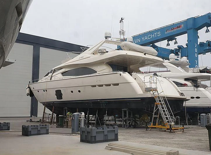 a large white boat aboard S'VIDA Yacht for Sale