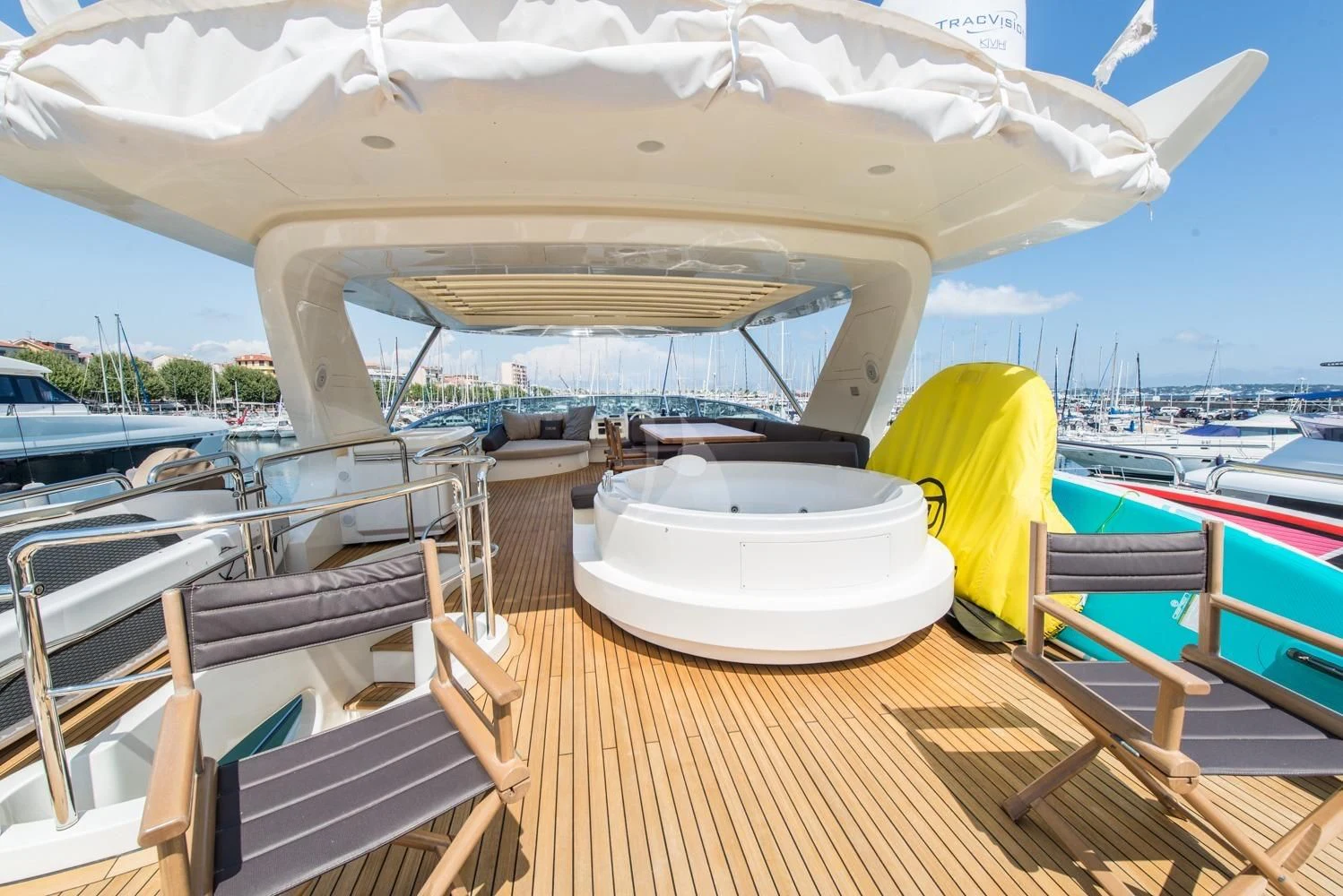 a boat on a deck aboard THOR Yacht for Sale