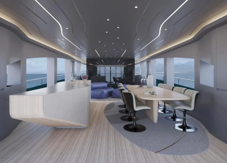 a room with a table and chairs aboard 50 SHADES OF PLAY Yacht for Sale