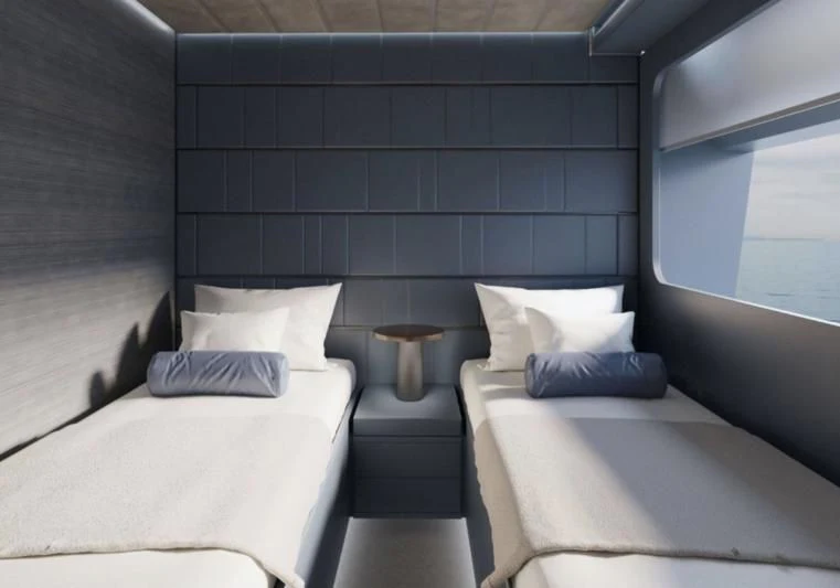 a couple of beds in a room aboard 50 SHADES OF PLAY Yacht for Sale