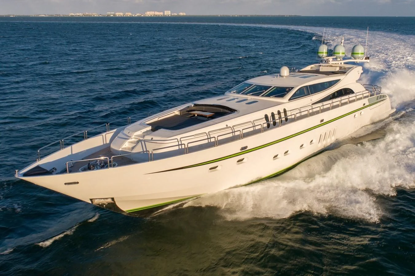 a white yacht on the water aboard ENCORE Yacht for Sale