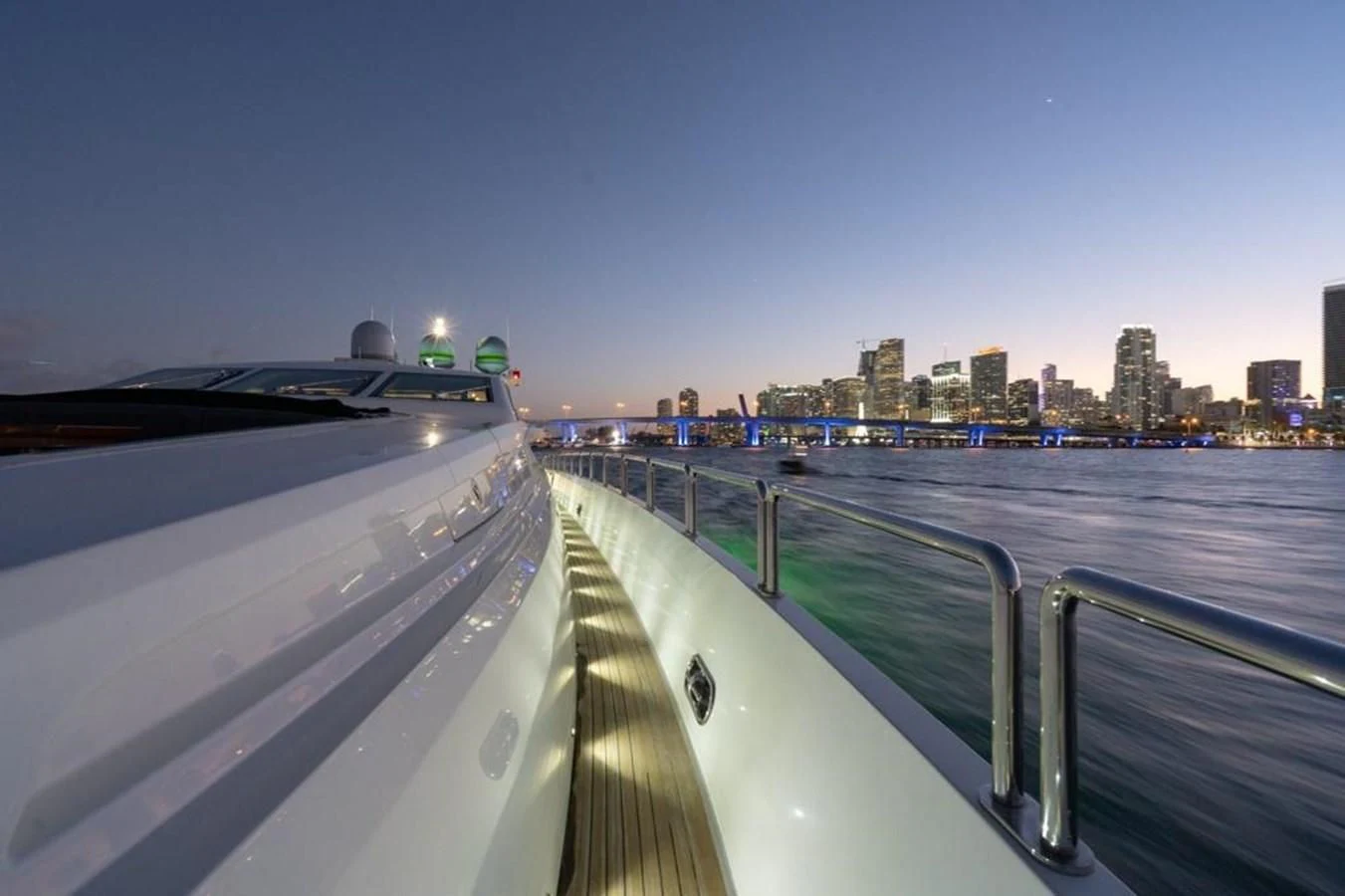 a view of a city from a balcony aboard ENCORE Yacht for Sale