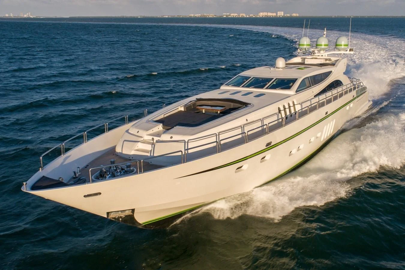 a white yacht on the water aboard ENCORE Yacht for Sale