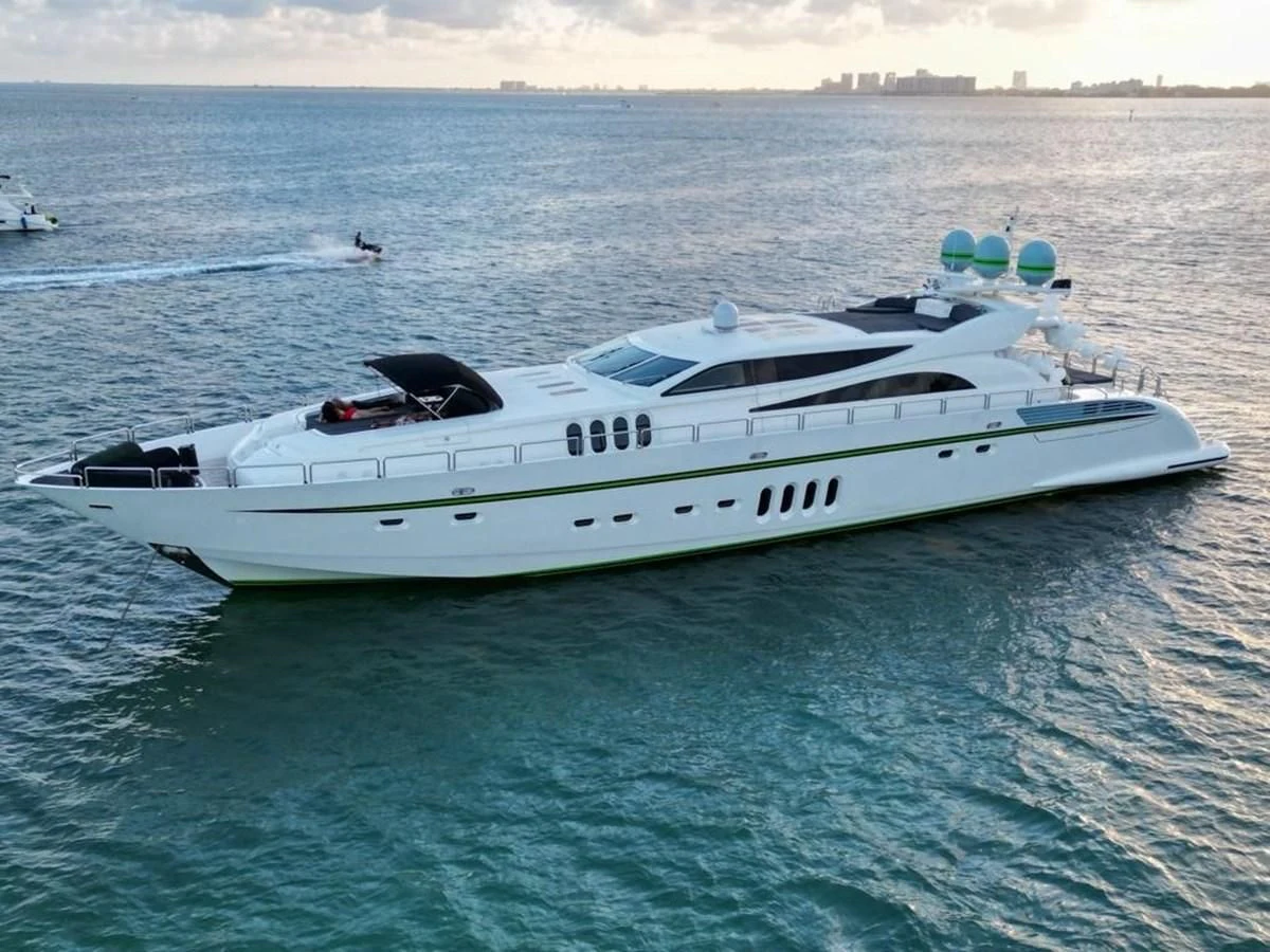 a white yacht in the water aboard ENCORE Yacht for Sale