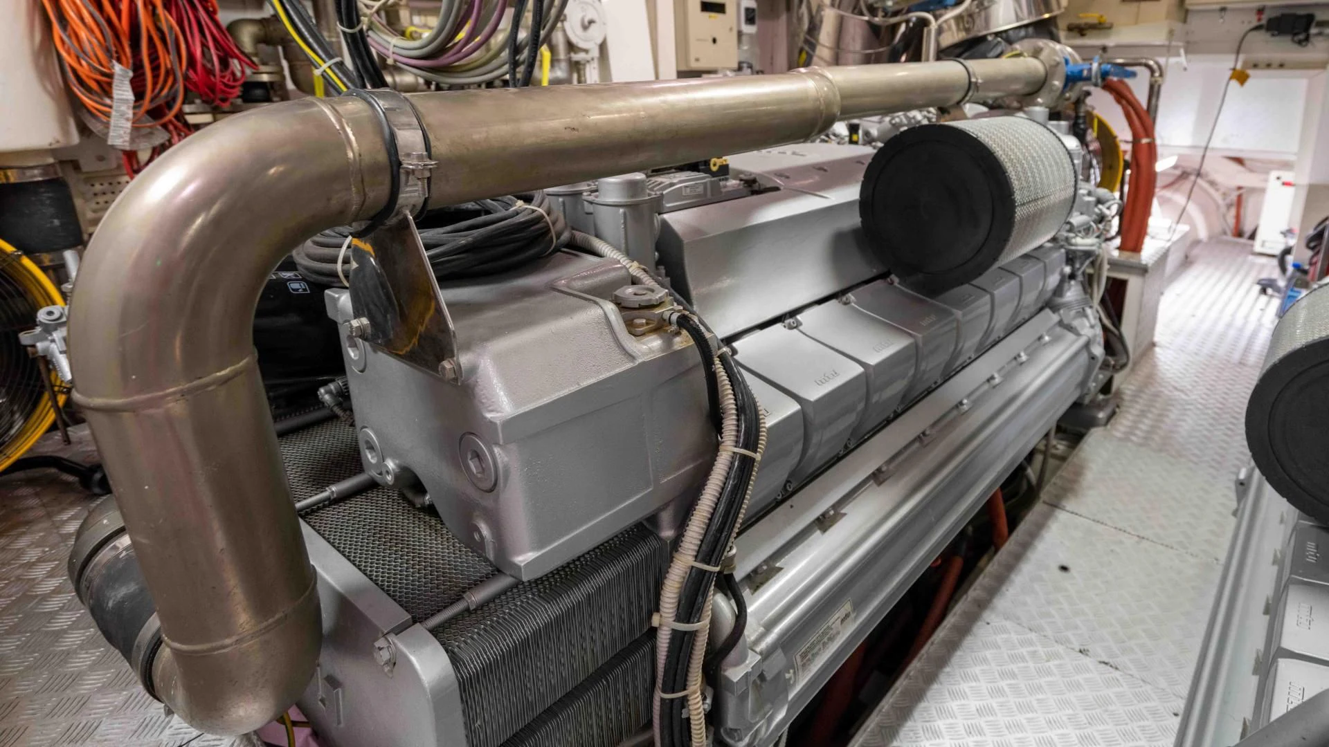 a machine with a large metal cylinder aboard ENCORE Yacht for Sale