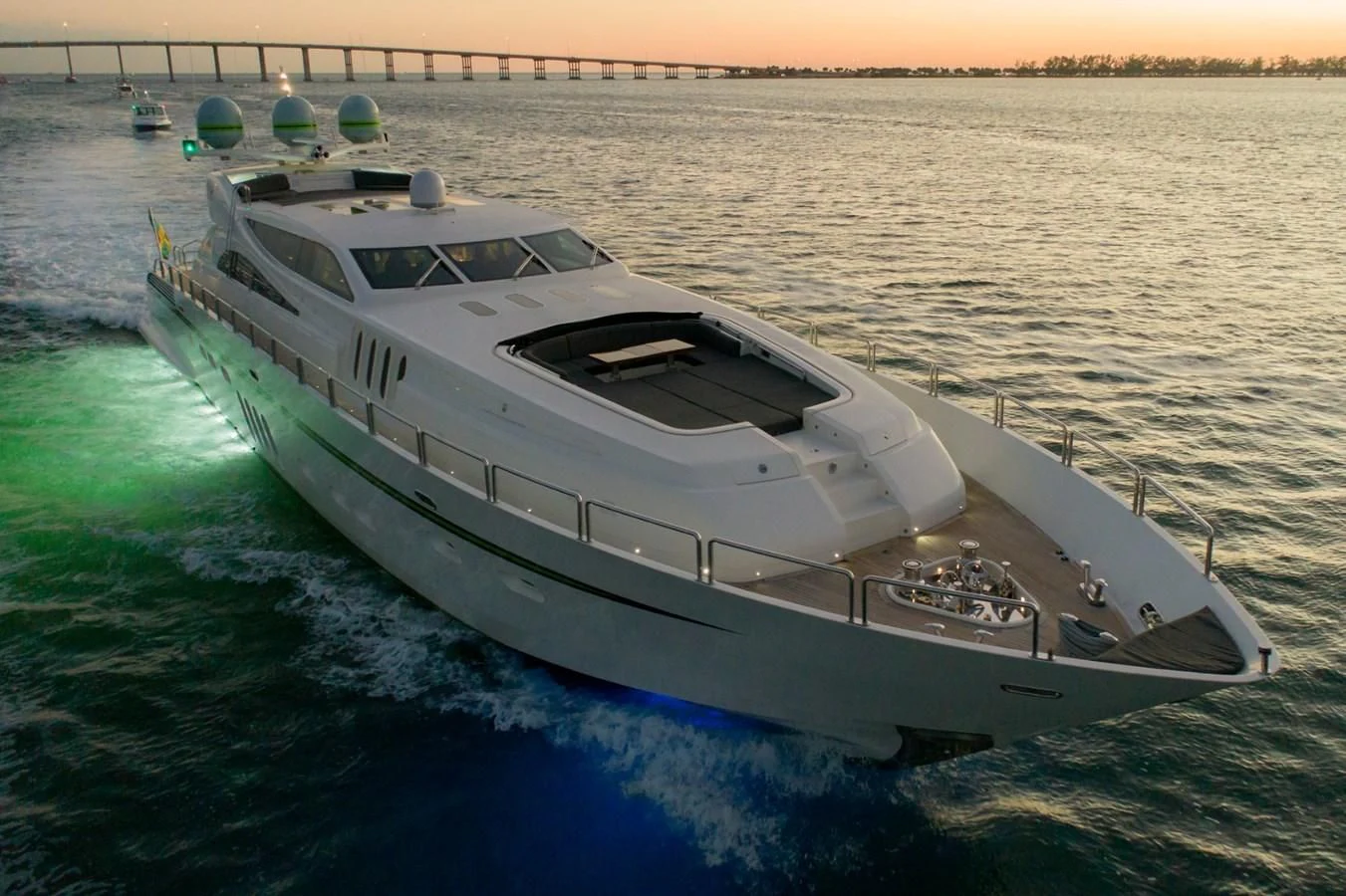 a white boat on the water aboard ENCORE Yacht for Sale