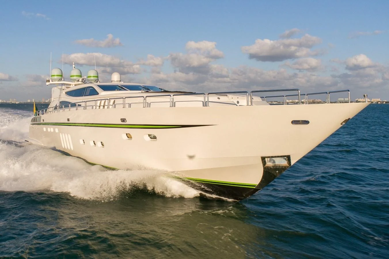 a white boat on water aboard ENCORE Yacht for Sale