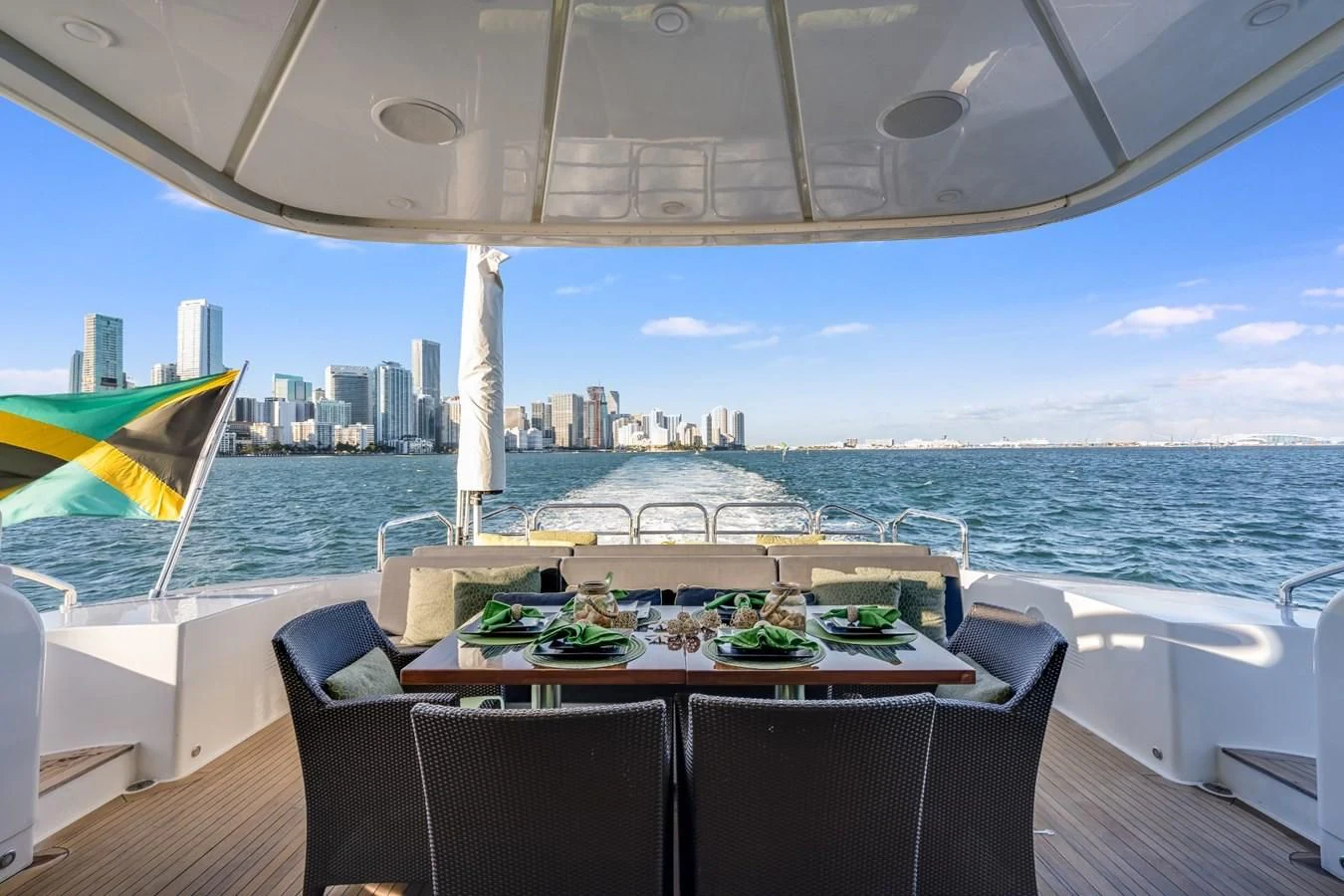 a table on a boat aboard ENCORE Yacht for Sale