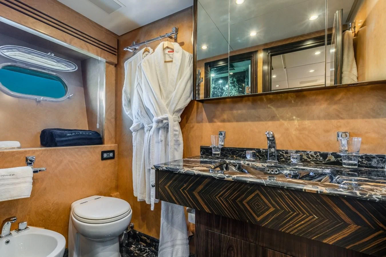 a bathroom with a sink and a toilet aboard ENCORE Yacht for Sale