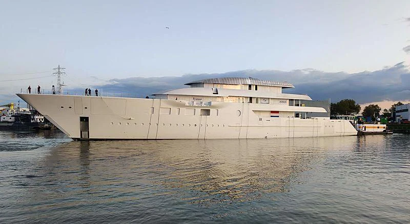 a large white building with a dome roof on a body of water aboard BLISS Yacht for Sale