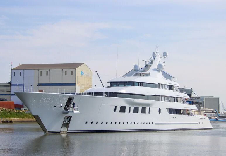 a large white ship aboard BLISS Yacht for Sale