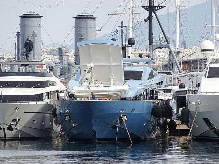 several boats docked in a harbor aboard QUEEN BLUE Yacht for Sale