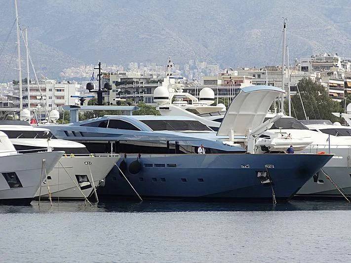 a group of boats are parked in the water aboard QUEEN BLUE Yacht for Sale