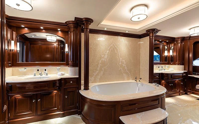 a bathroom with a large bathtub aboard PREDICTION Yacht for Sale